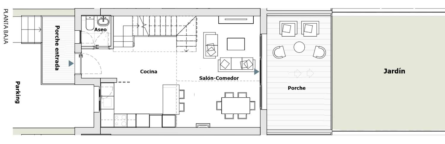 Impecable chalet adosado con jardín privado y piscina comunitaria.